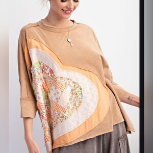 E17 The Erica Patchwork Heart Top - Tan and Orange